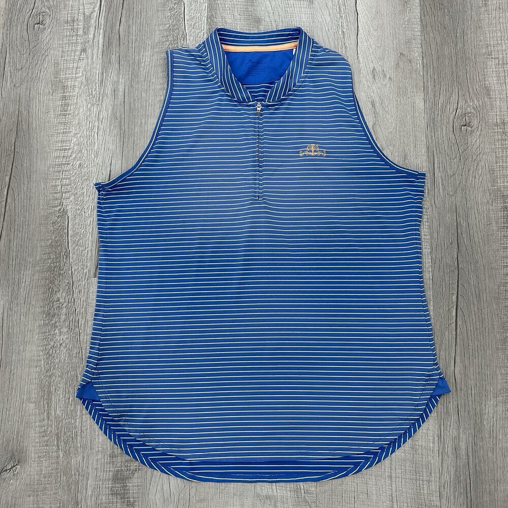 Peter Millar Top Womens Large Blue Striped Sleeveless 1/4 Zip Daniel Island Club